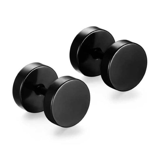 black stud earrings men dumbbell screw back