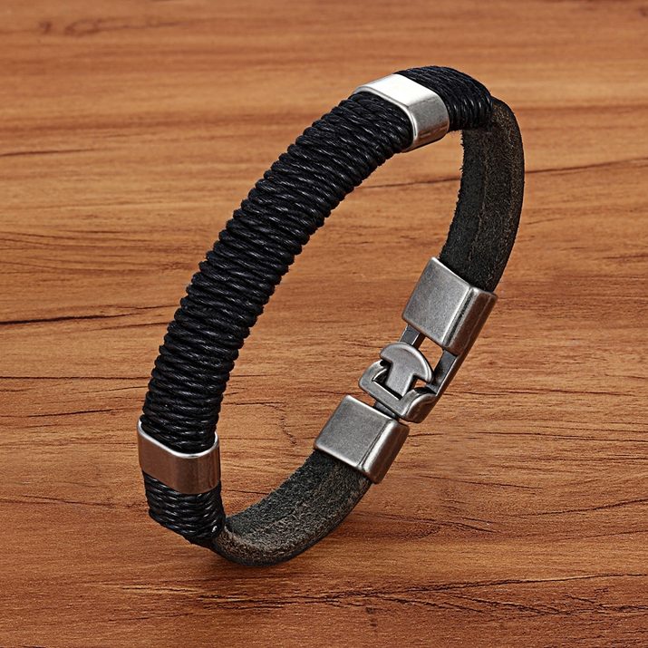 Black Double Layer Leather Bracelet Black Double Layer Leather Bracelet