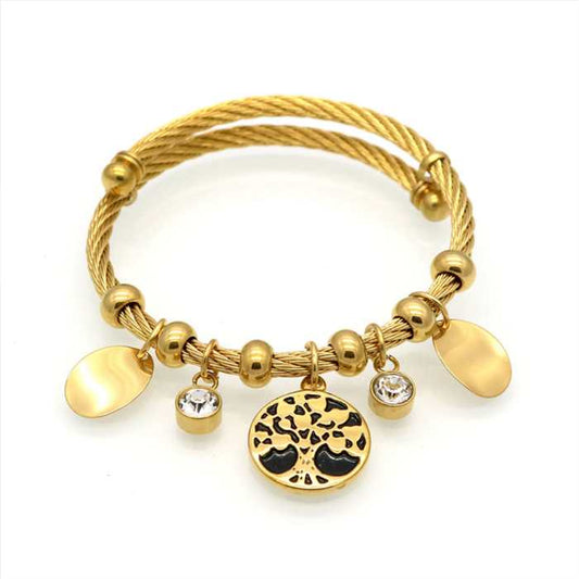 twisted wire gold bangle tree of life charms