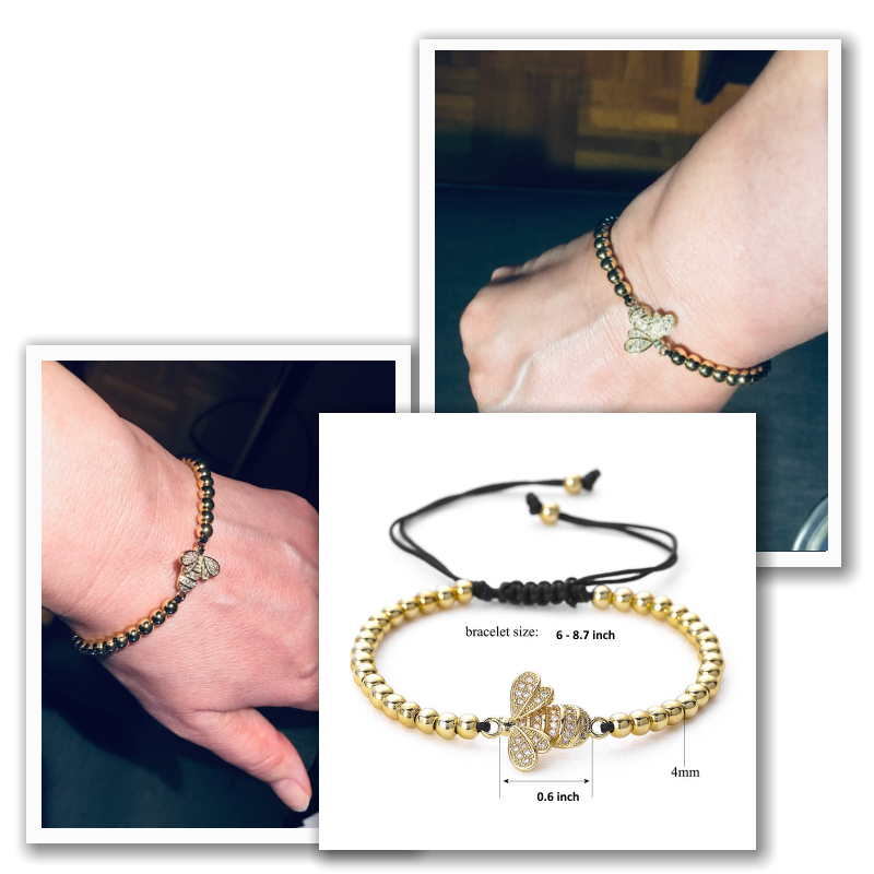 Crystal Bee Charm Beaded Bracelet - Gold Crystal Bee Charm Beaded Bracelet - Gold