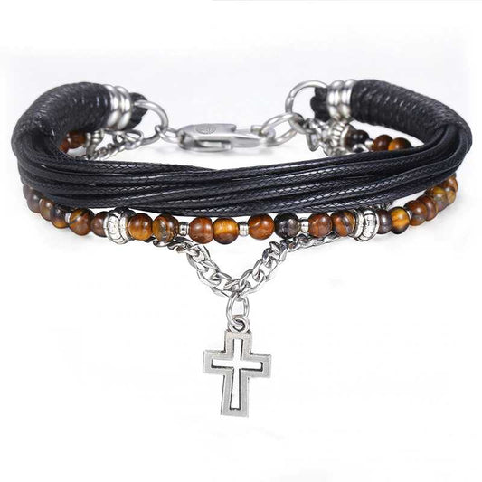 cross bracelet tiger eyes beaded bracelet