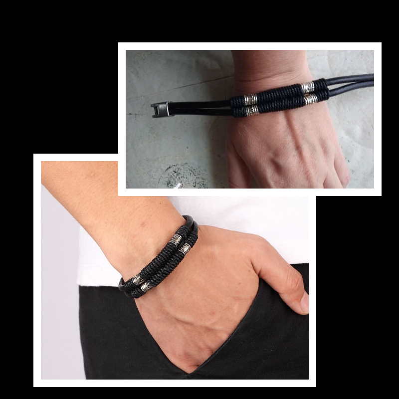 Black Leather Bracelet with Antiqued Metal- Men's Bracelet Black Leather Bracelet with Antiqued Metal- Men's Bracelet