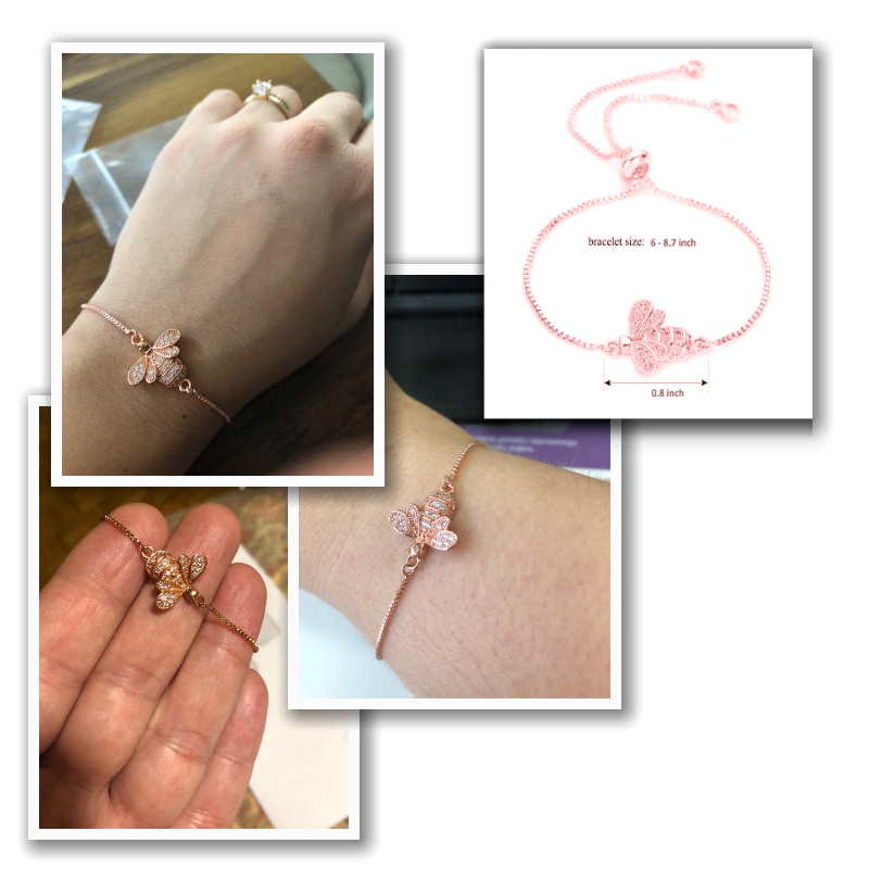 Rose Gold Slider Bracelet With Bee Charm Rose Gold Slider Bracelet With Bee Charm