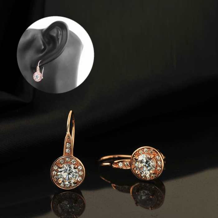 Plated Rose Gold Earrings- Cubic Zirconia Diamond Earrings Plated Rose Gold Earrings- Cubic Zirconia Diamond Earrings