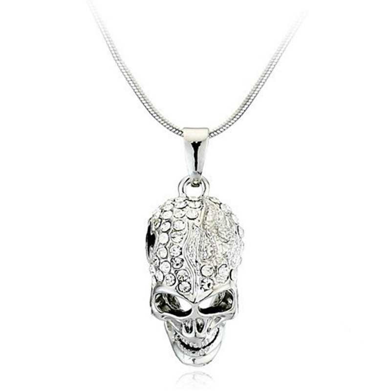 silver crystal skull pendant necklace-unisex men women silver crystal skull pendant necklace-unisex men women