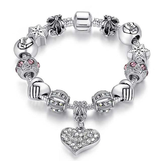 Silver Heart Charm Bracelet for Women designer inspired look alike