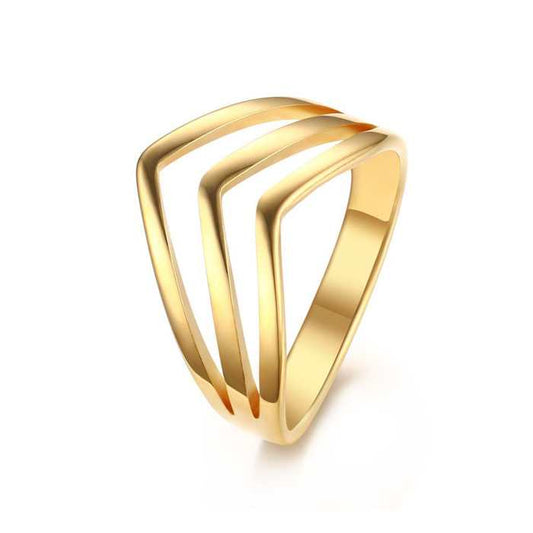 Women's V Shape Ring - Gold Plated Finish Stainless Steel