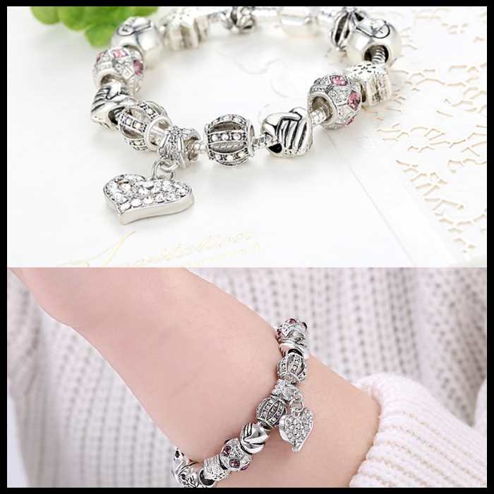 women silver heart charm bracelet designer inspired look alike women silver heart charm bracelet designer inspired look alike