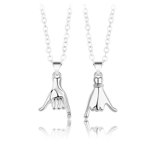 Couples Necklace Linked Fingers Charms