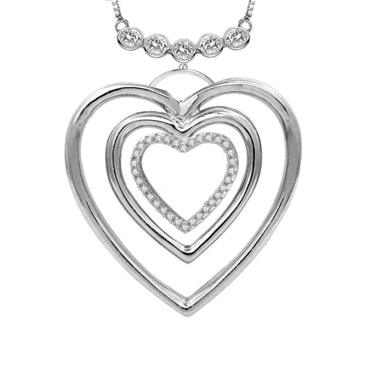 Sterling Silver Three Heart Necklace with Cubic Zirconia | 3 Heart Pendant