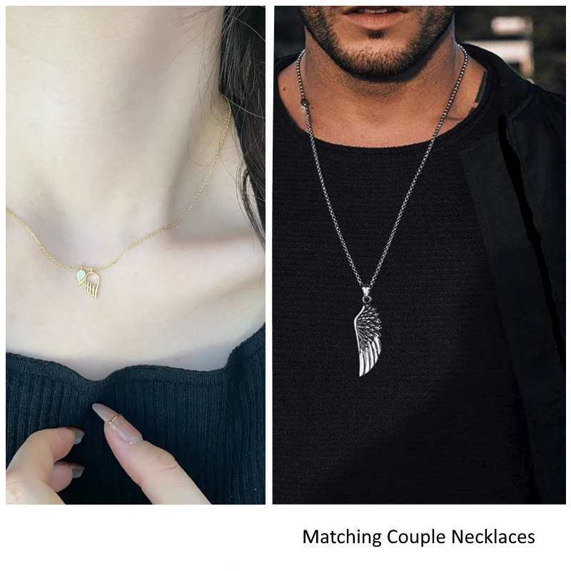 Girlfriend and boyfriend matching wing necklaces