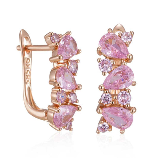Pink Stones U Hoop Earrings