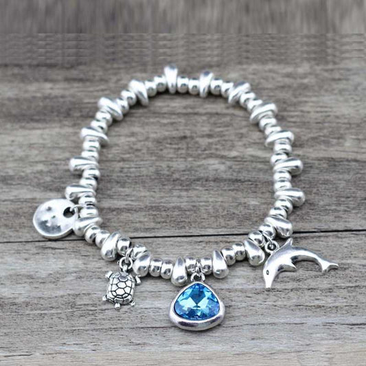 handmade silver beads stretch bracelet