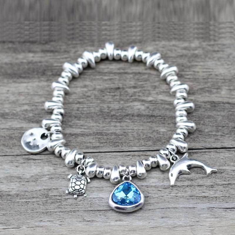 handmade silver beads stretch bracelet