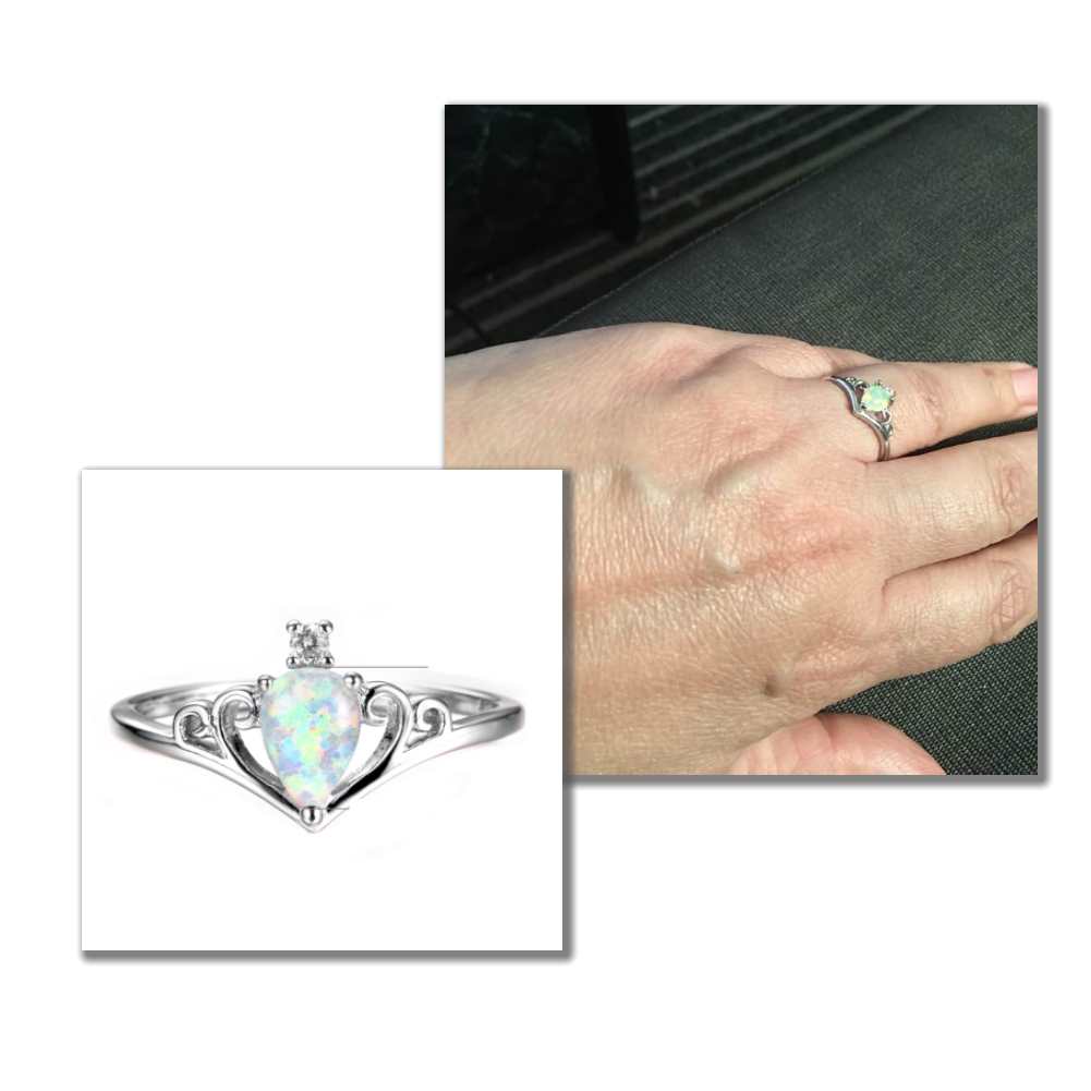 sterling silver opal crown ring for women