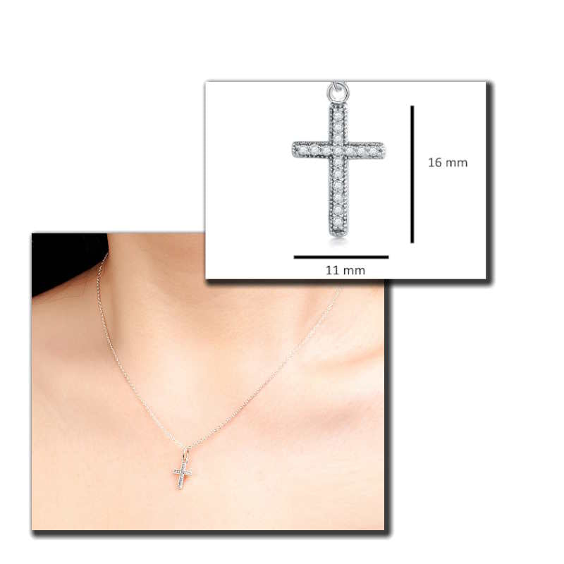 Elegant Sterling Silver Cross Necklace with Sparkling Diamond Zirconia Stones for women