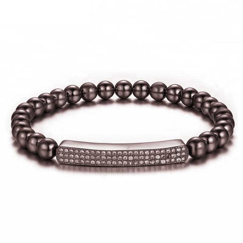 Bar Beads Bracelets for Men- Pave Cubic Zirconia Stretch Bracelet