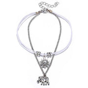 Silver String Anklet, Elephant Charm Ankle Bracelet