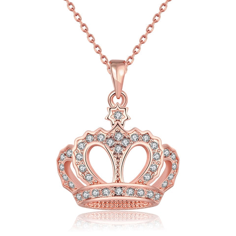 Rose Gold Crown Pendant Necklace for Women