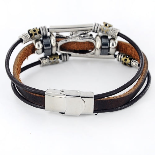 Men Bracelet- Multi Layer Leather with Vintage Dragon Charm