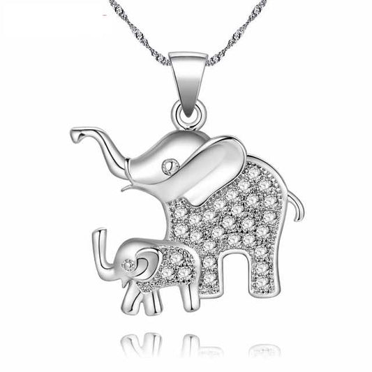 elephant necklace charm, platinum baby mom elephant necklace