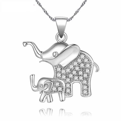 Mom and Baby sterling silver Elephant Necklace