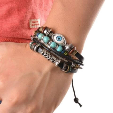 Evil Eye Leather Bracelet- Unisex