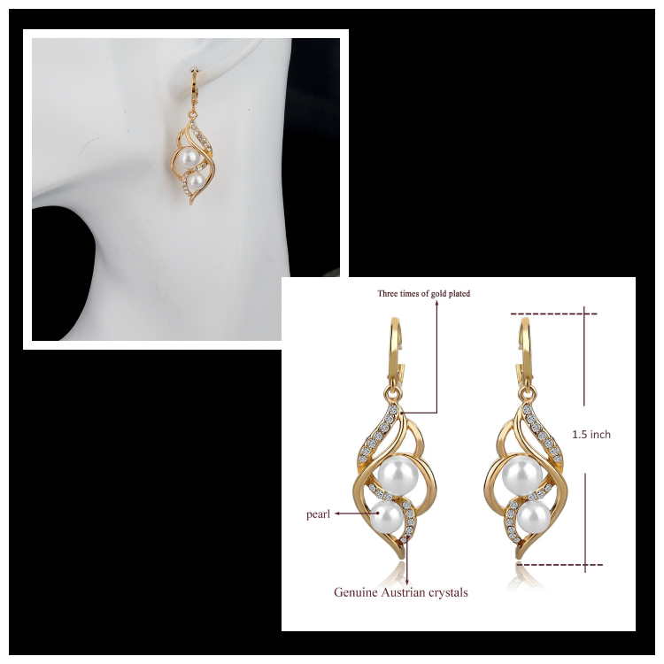 Faux Pearl Gold Drop Earrings for Women