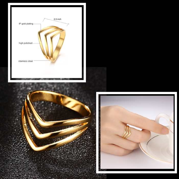 Women's V Shape Ring - Gold Plated Finish Stainless Steel