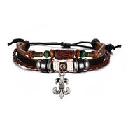 Men's Leather Bracelet , fleur de lis charm