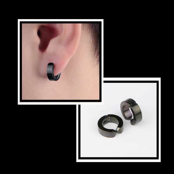 guys clip on black hoop earrings no pierce huggies men women