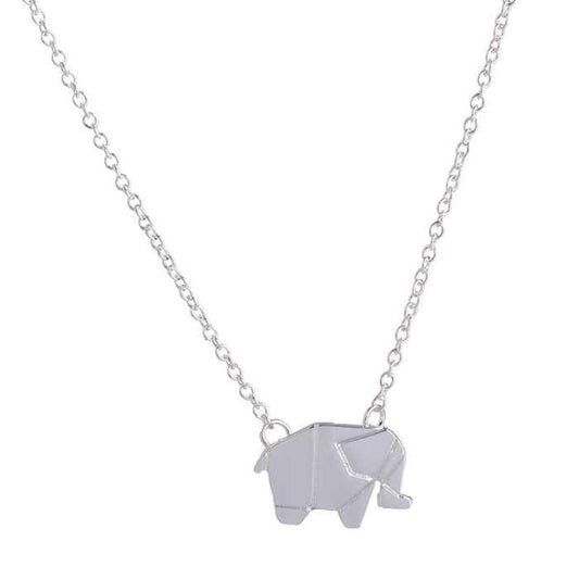 Silver Origami Elephant Necklace, Elephant Pendant Necklace