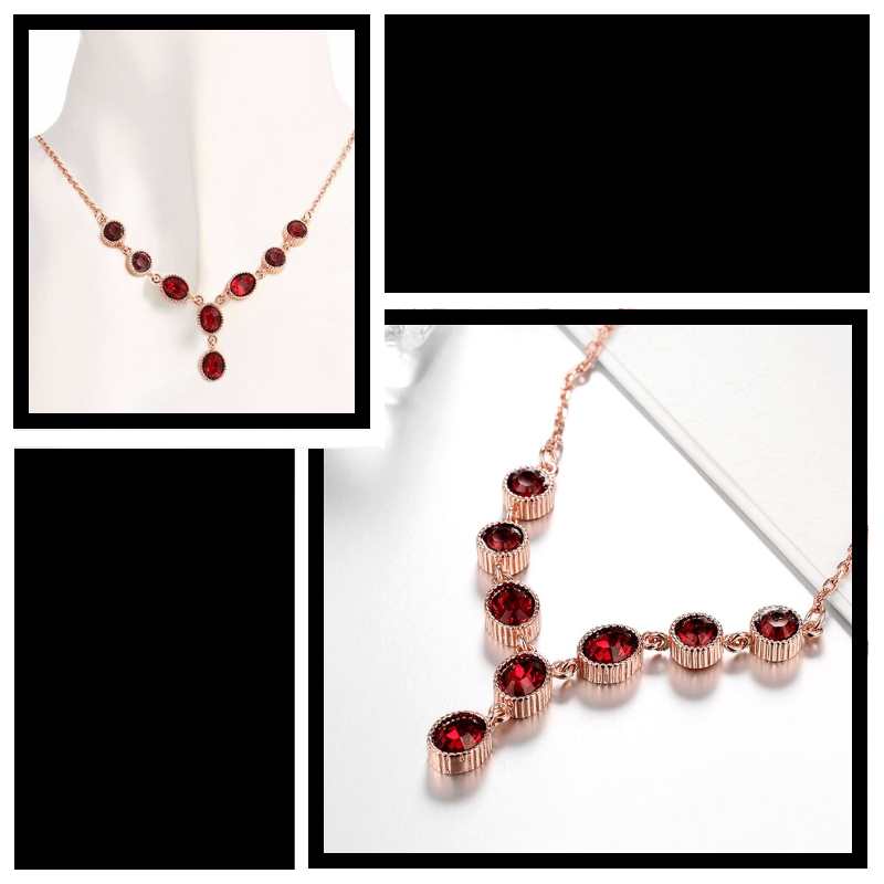 ruby red necklace for women, rose gold red necklace