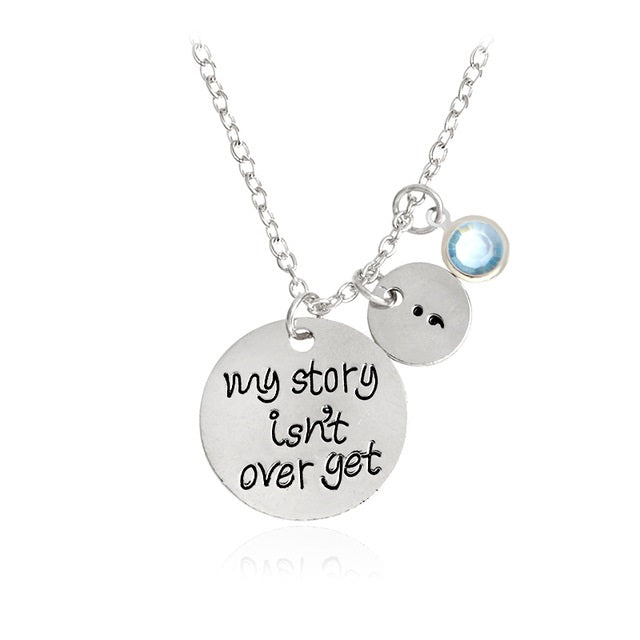 semicolon-necklace-silver, semicolon charm necklace