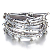 SurewayDM wrap leather bracelet for women silver