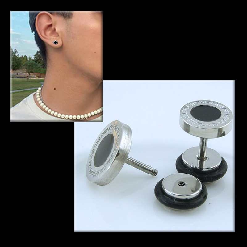 Screw-on Black Earrings for Men