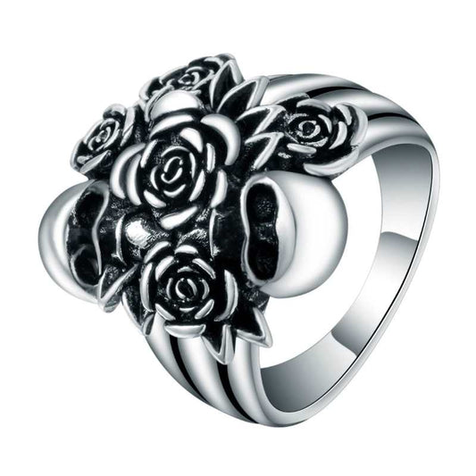 Sugar Skull Women Ring Antiqued Silver Finish