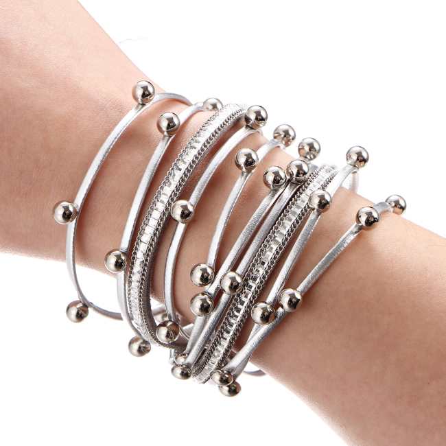 SurewayDM wrap leather bracelet for women silver